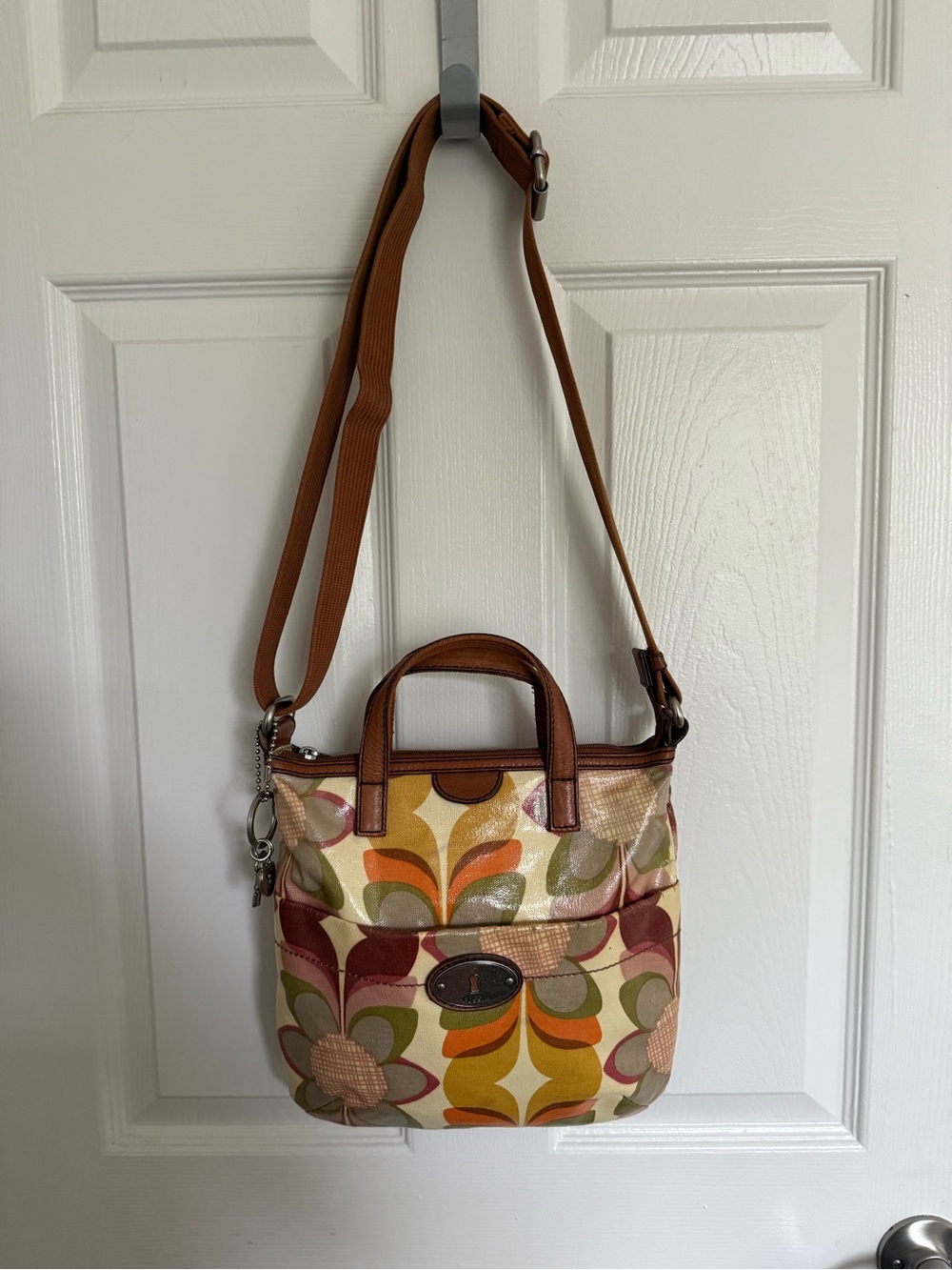 Fossil Womens Key-Per Floral Crossbody Bag Purse With Handles & Strap Vintage - Picture 2 of 7